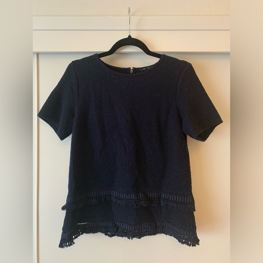 Banana Republic navy boucle short sleeve